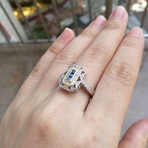 Vintage Rings for Women Gemstone Ring 925 Sterling Silver Blue Sapphire Princess